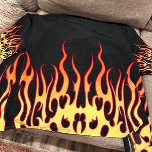 No Boundaries Black and Red Flame Casual Button Down Shirt